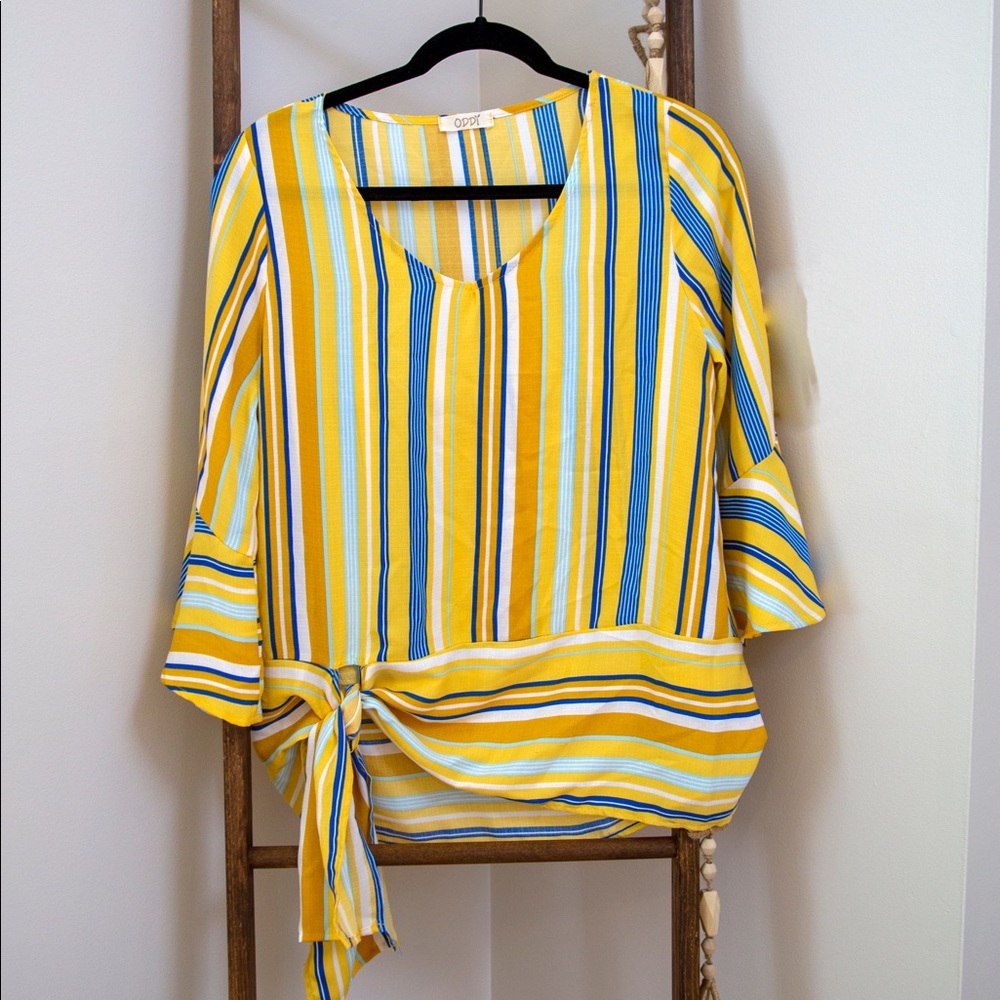 ODDY Yellow and Blue Stripped Blouse